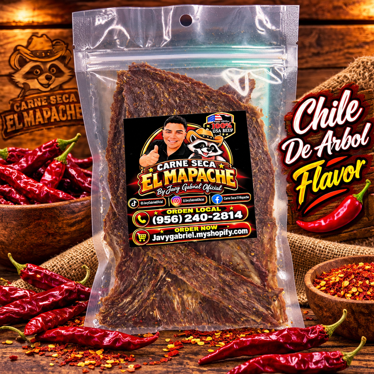 Carne Seca El Mapache (Chile De Arbol)